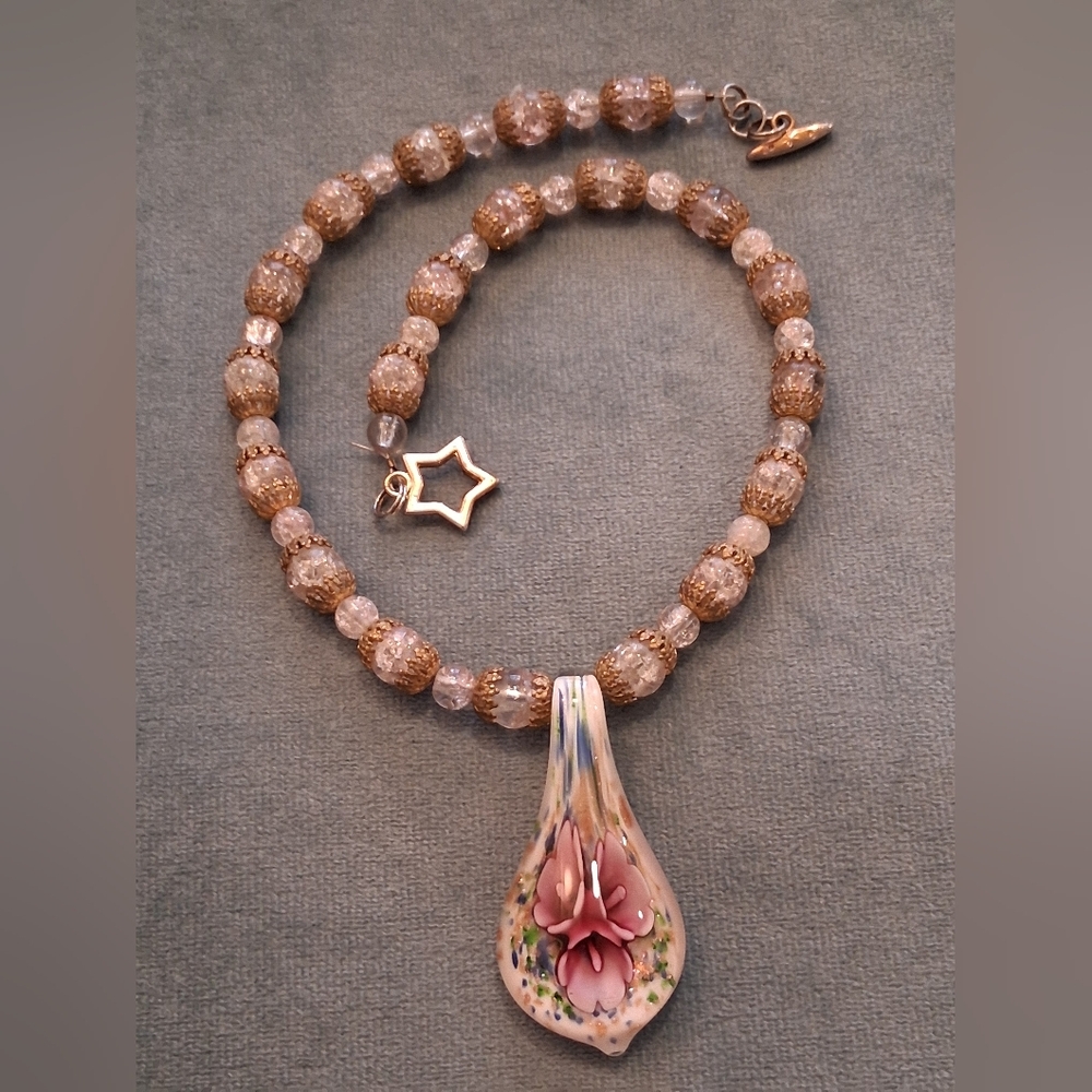 Murano Glass Floral Pendant Necklace